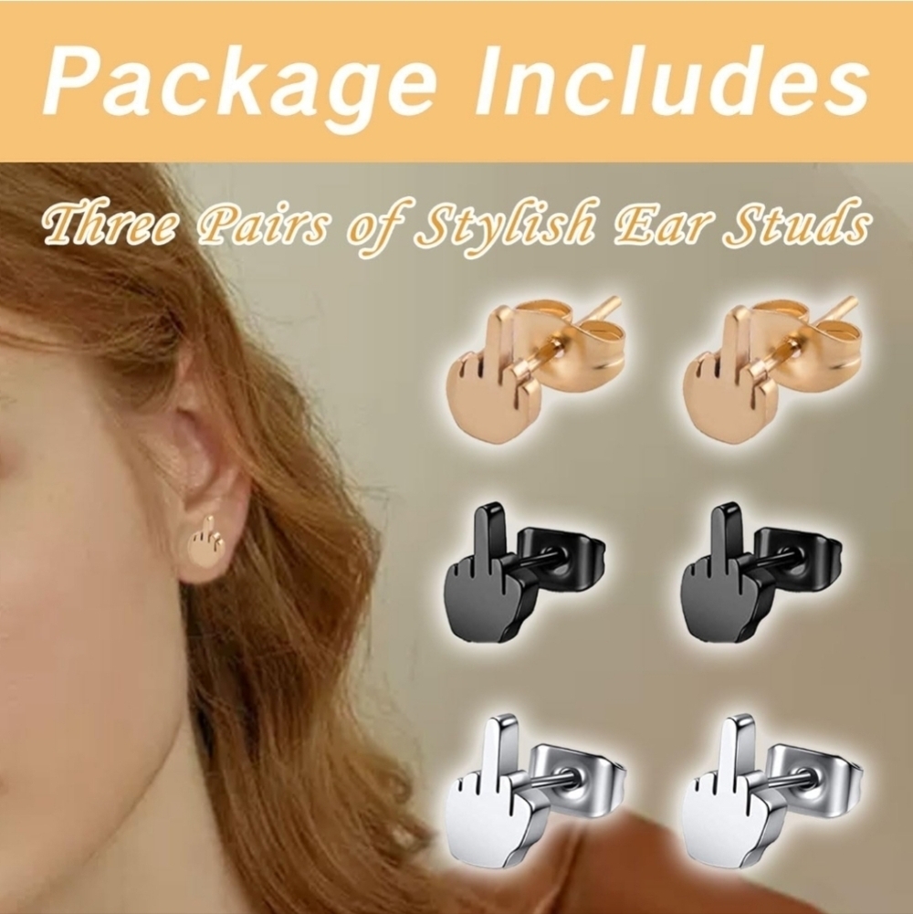 Stylish Gold, Black, and Silver Ear Studs Set